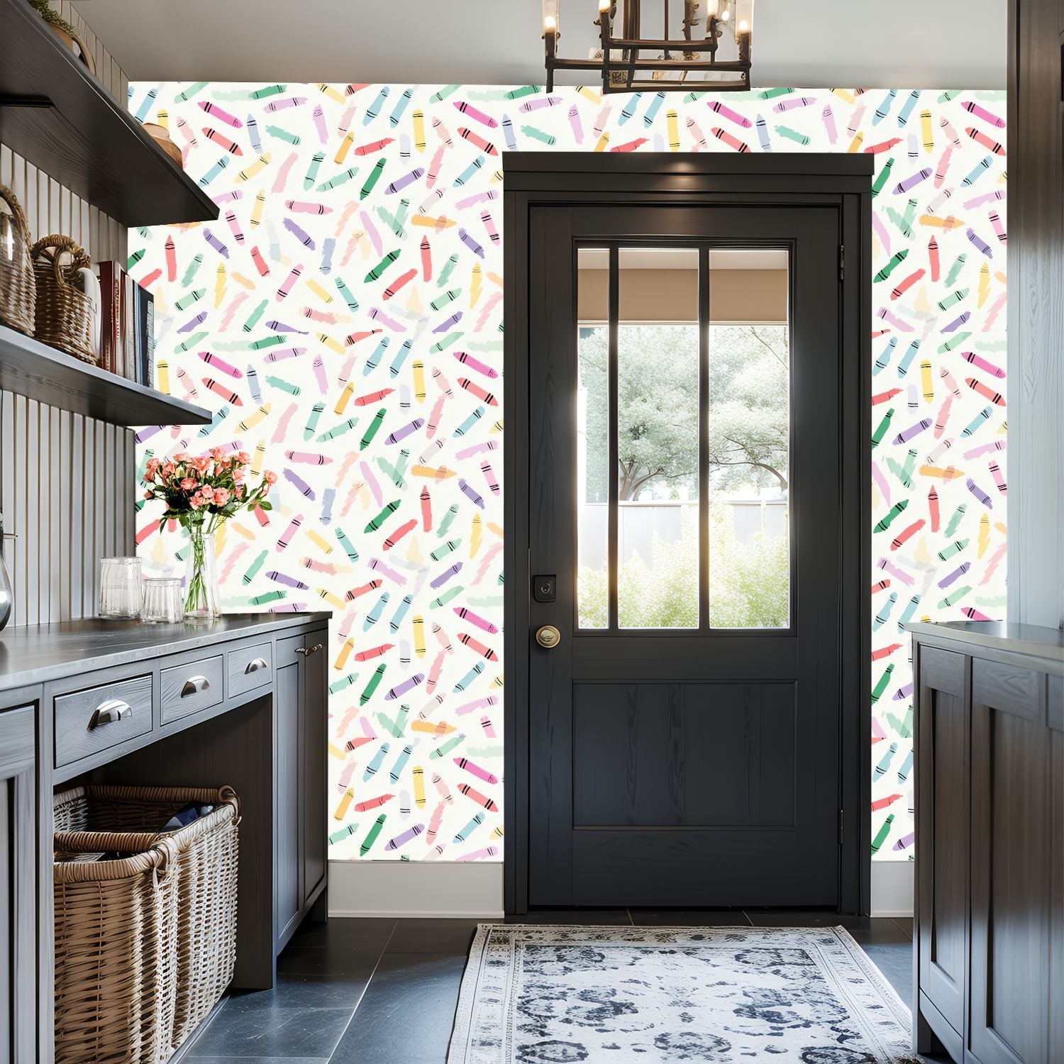 Peel and Stick Wallpaper Pastel Crayon Colorful Hand Drawn Strokes White Wall Mural 17.7in x 9.8ft Self Adhesive Removable Wall Paper Renter Friendly Wallpaper for Nursery Bedroom Classroom