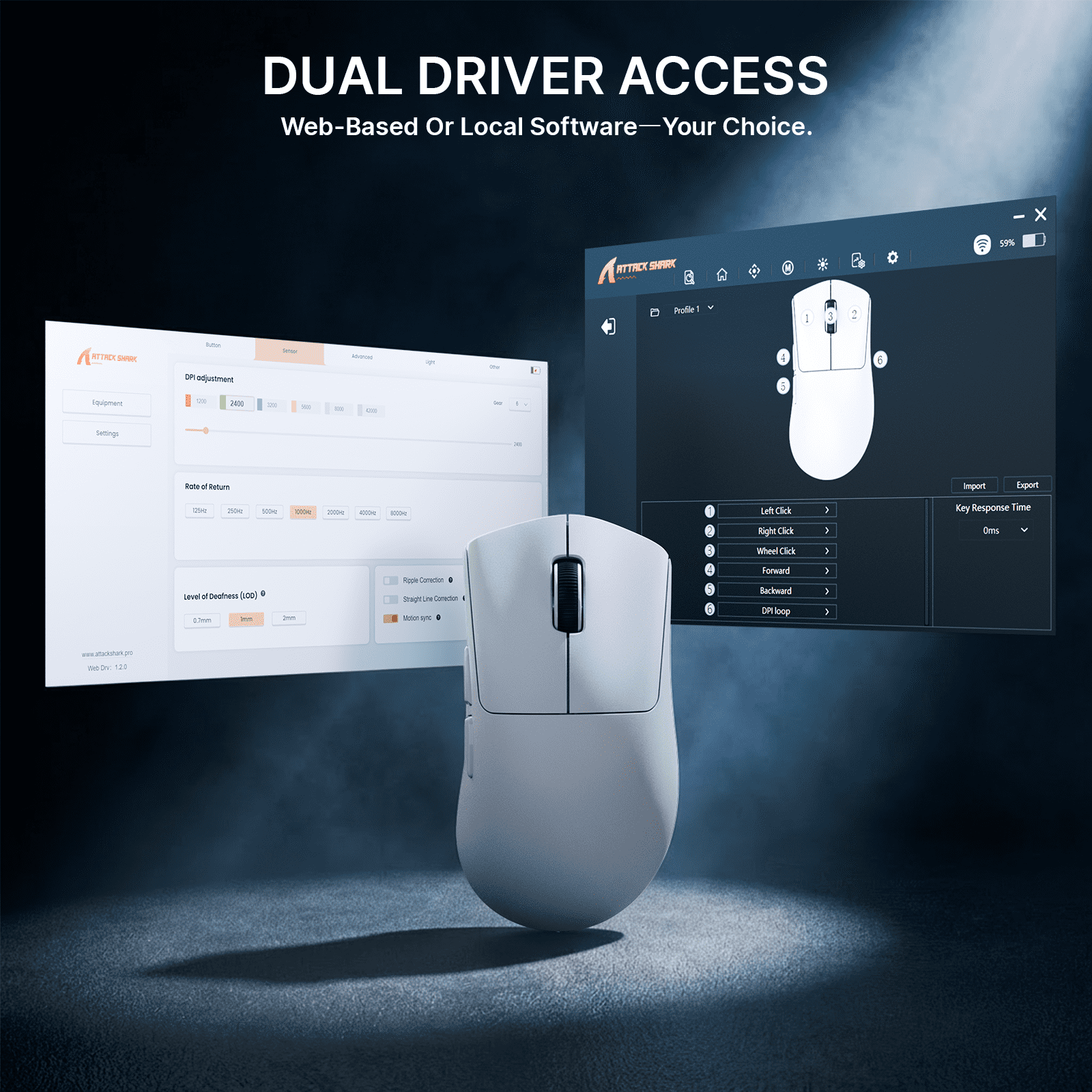 ATTACK SHARK V8 Wireless Gaming Mouse, Tri-Mode 2.4G/USB-C Wired/Bluetooth, PAW3950MAX Sensor, 42000 DPI, Dual 8000Hz Polling Rate, 59g Lightweight Design, PC/Mac Compatible, White