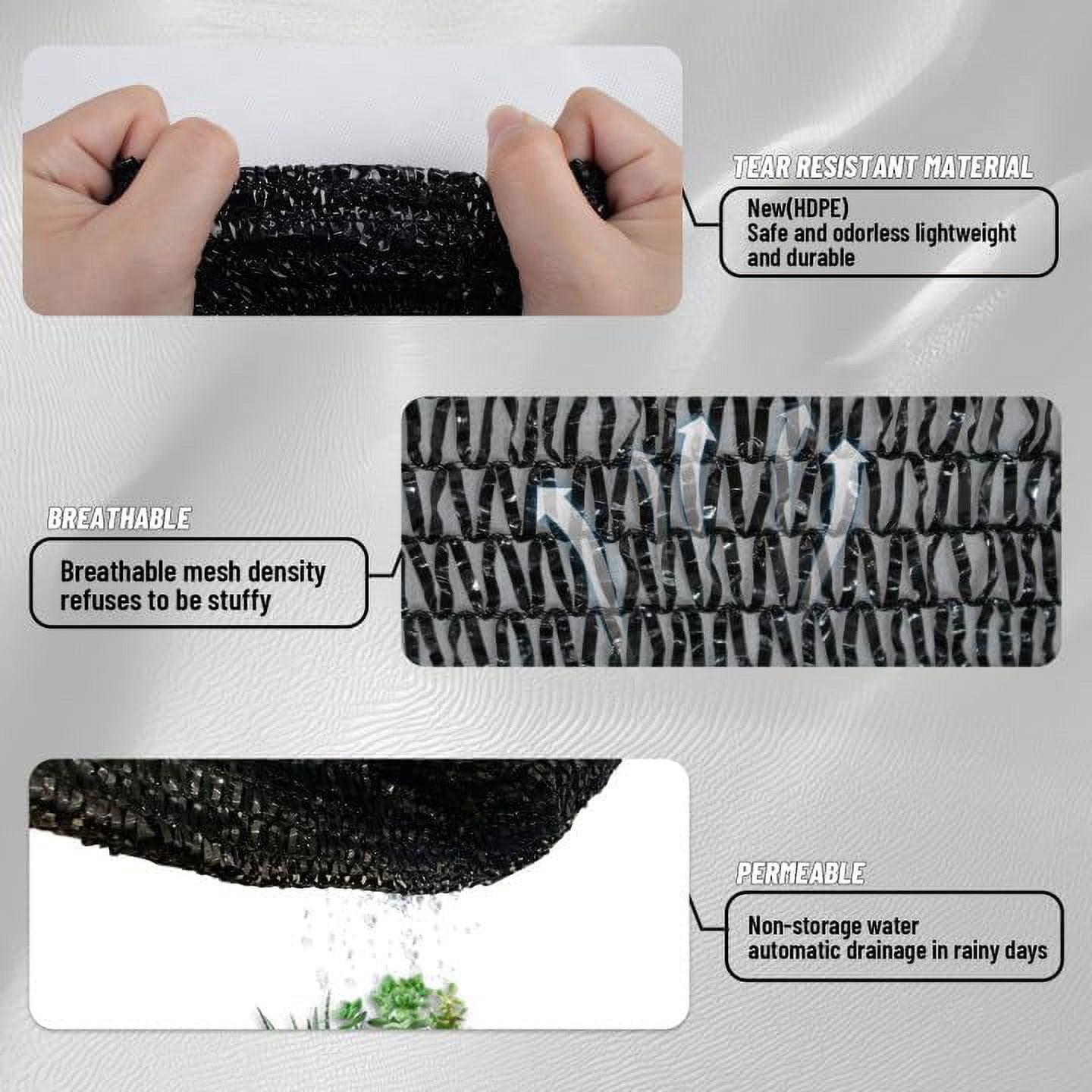 55% Sun Shade Cloth Mesh Tarp with Grommets for Plant Cover 6.5x6.5ft Patio Canopy Garden Pergola Greenhouse Car Barn Kennel Black