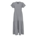 thumbnail image 5 of Nisorays Plus Size Dresses for Women A Line Maxi Dress Tiered Ruffled long Swing Dress with Pockets Elegant V Neck Flowy Long Dresses Gray XL, 5 of 6