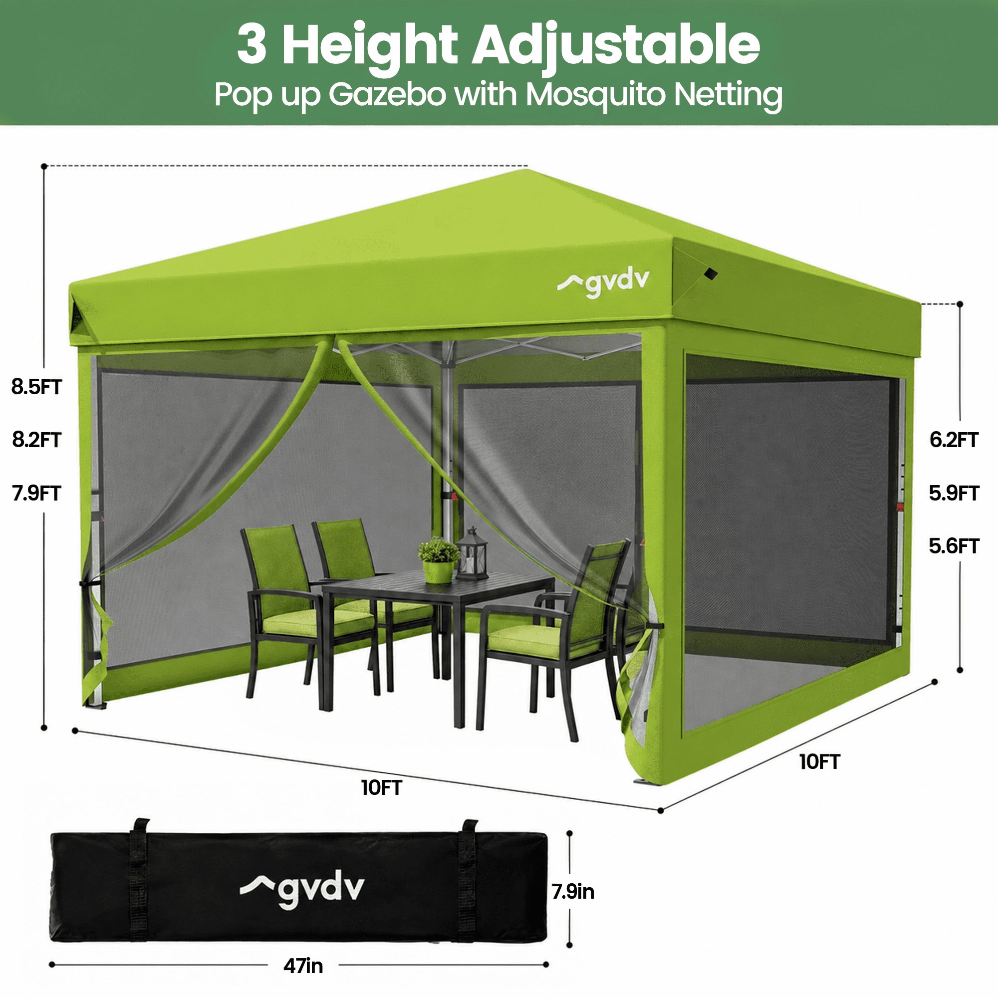 GVDV 10'x10' Screen Canopy Tent, Pop-Up Shelter with Mosquito