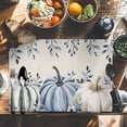 thumbnail image 6 of Thanksgiving Blue Pumpkin Placemats Set of 1 Fall Eucalyptus Leaf Linen Heat Insulated Linen Place Mats, Washable Stain-Proof Table Mats for Dining Tables Holiday Decor 13x19inch, 6 of 9