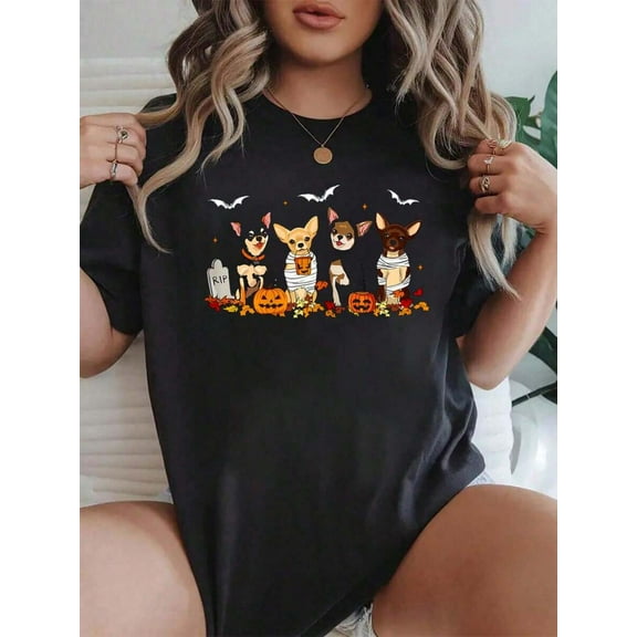 100% Cotton Funny Pumpkin Ghost Chihuahua Halloween Chihuahua Dog Mom T-Shirt For Men Women Graphic Tees Women