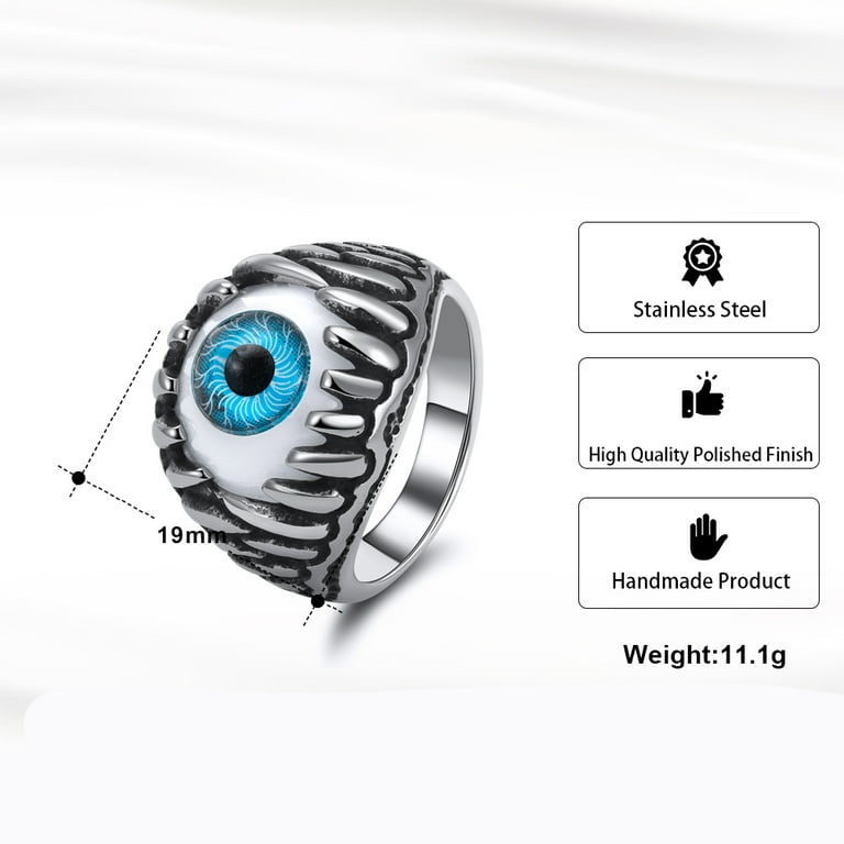 Ginger Lyne Collection: Blue Stainless Steel Evil Eye Ring, Punk