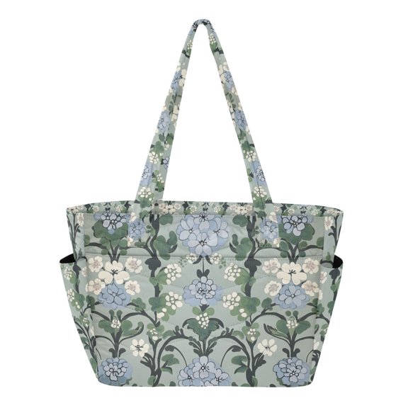 FORMRS Tote Bag for Women Quilted Large Capacity Travel Work Carry On Shoulder Handbag, Blue Blossom