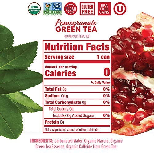 Nixie Sparkling Water, Green Tea Pomegranate Organic, 12 Ounces - Pack Of 1
