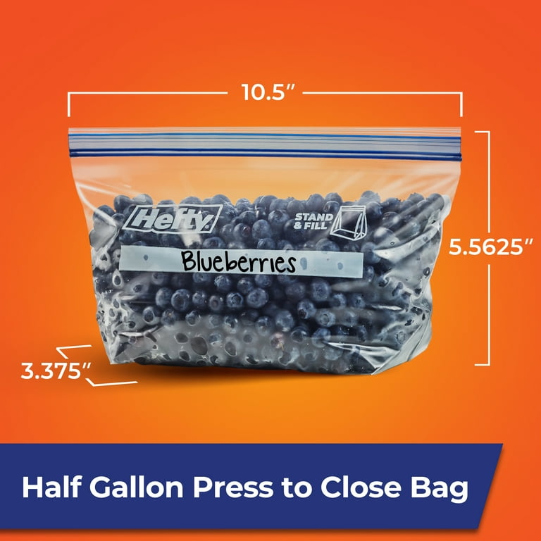 Hefty Press to Close Plastic Freezer Bags, Half Gallon Size, 40