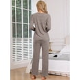 thumbnail image 3 of DARING DIVA Women's 2-Piece Ribbed Knit Long Sleeve Pajama Sets M Brown, 3 of 6