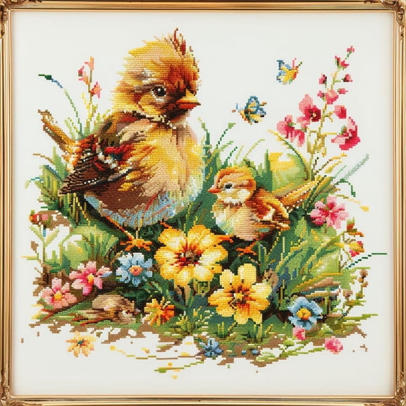 Little Birds DIY 11CT Stamped Cross Stitch Kits for Beginners Easy Needlepoint Embroidery Counted Cross Stitch Art Craft for Wall Decoration 14x14inch(3)
