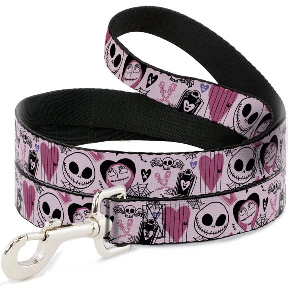 Disney Pet Leash, Dog Leash, The Nightmare Before Christmas Jack and Sally Doodles Pink, 4 Feet Long 0.5 Inch Wide