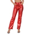 thumbnail image 5 of HDE Women's Metallic Faux Leather Pants High Waisted Trousers Red 16, 5 of 6