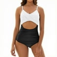 thumbnail image 2 of UPPADA Womens Stripe One Piece Swimsuit Long Torso Swimsuits for Ladies Spaghetti Strap Bathing Suit Cute Patchwork Cross Straps Backless Swimsuit White,XXL, 2 of 7