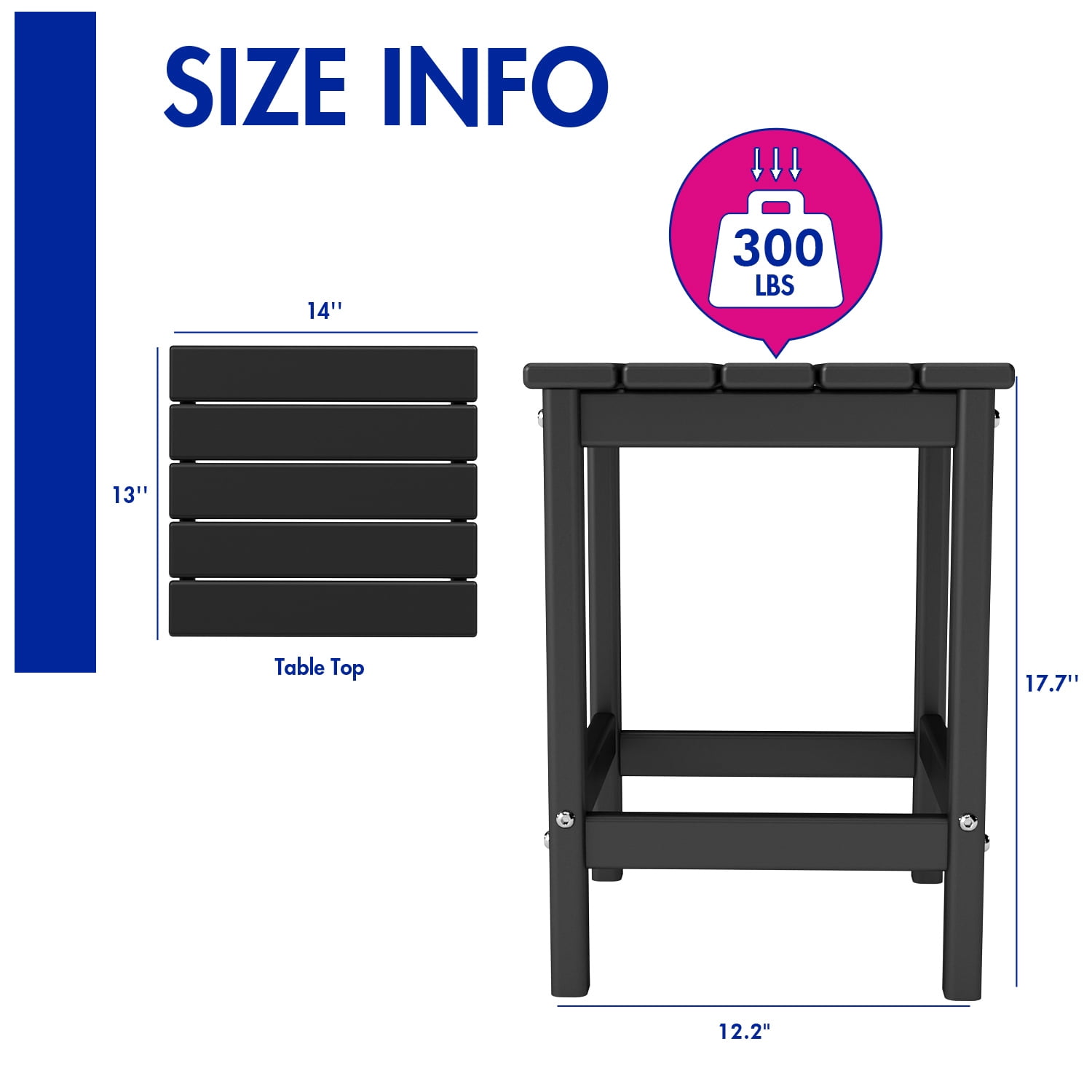 FODINGHILL Outdoor Side Table,All Weather HDPE Adirondack Patio Table,Square End Table for Pool Balcony Deck Porch Lawn Backyard,Black