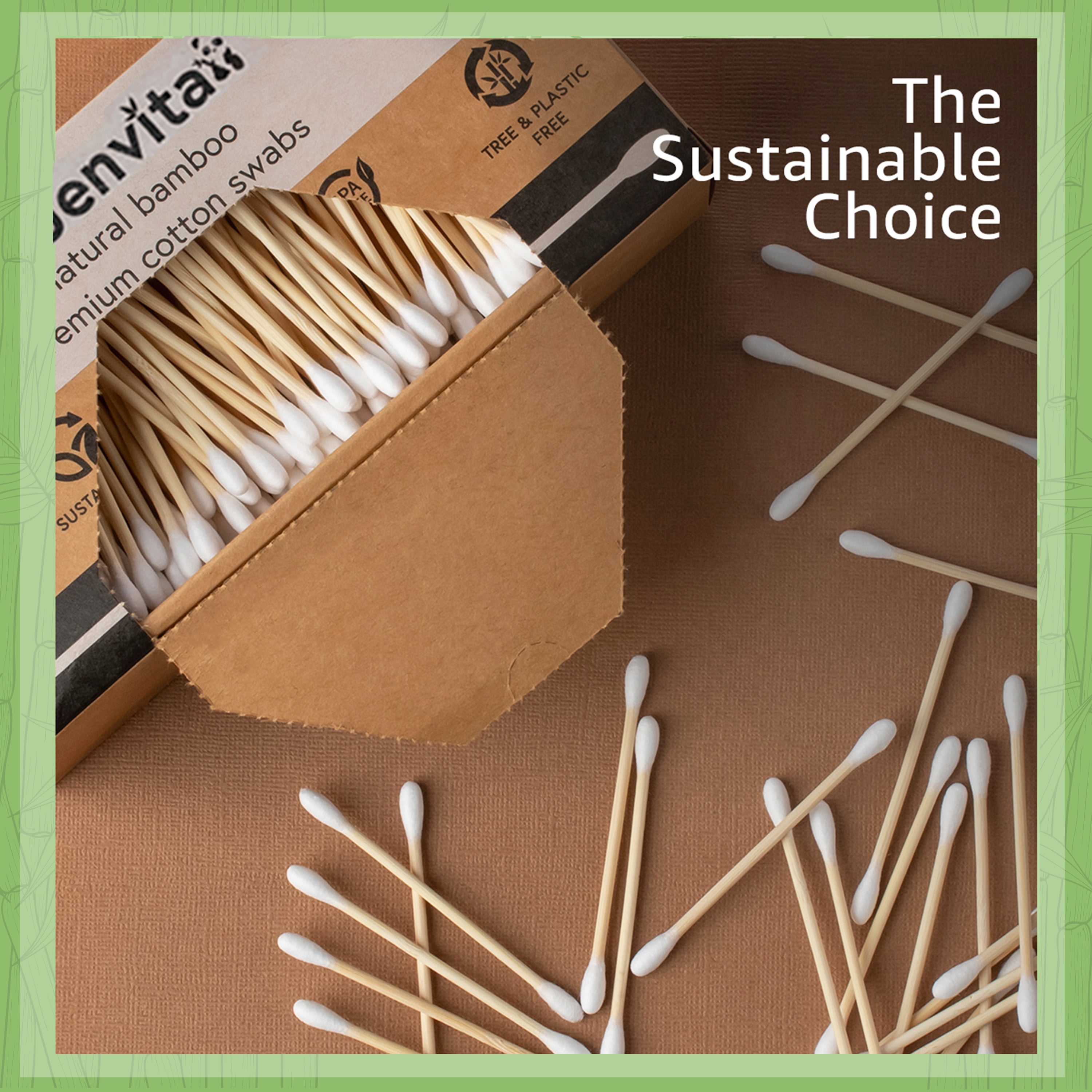 Jenvita Bamboo Baby Cotton Swabs for Ears, Double Tipped Swabs 200 Ct