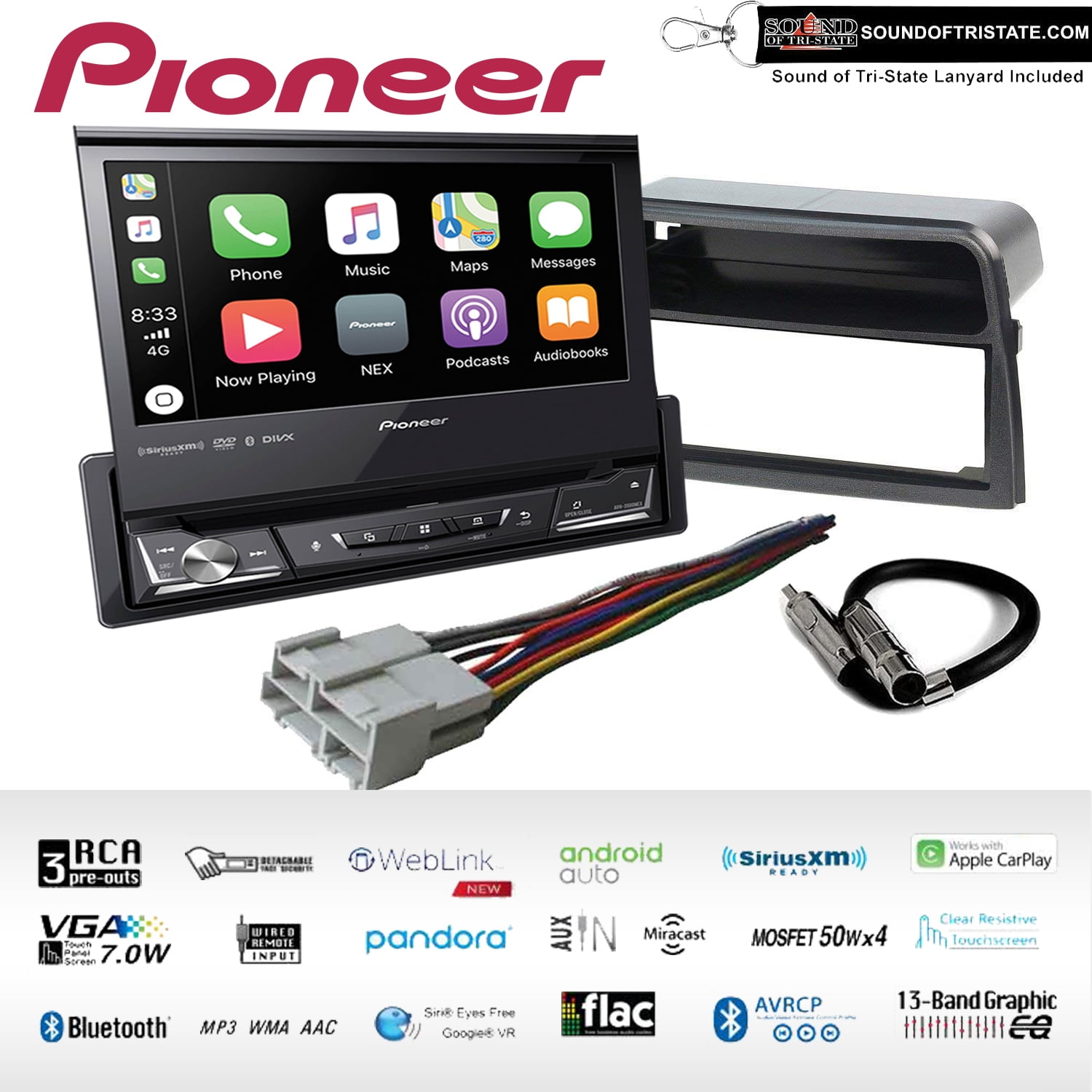 Pioneer AVH-3500NEX CD DVD 7 Touch Fold-Out 1DIN Android Auto Apple CarPlay  USB