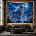 thumbnail image 6 of Wolf Under Full Moon & Aurora in Snowy Forest, Mystical Digital Art for Wildlife Lovers, Nature Illustration Decor, Christmas Gift, Tapestry Wall Hanging for Bedroom and Living Room, 6 of 7
