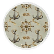 ABPHQTO Nautical Pattern Round Beach Blanket with Tassels Beach Throw Towel Yoga Mat Picnic Blanket