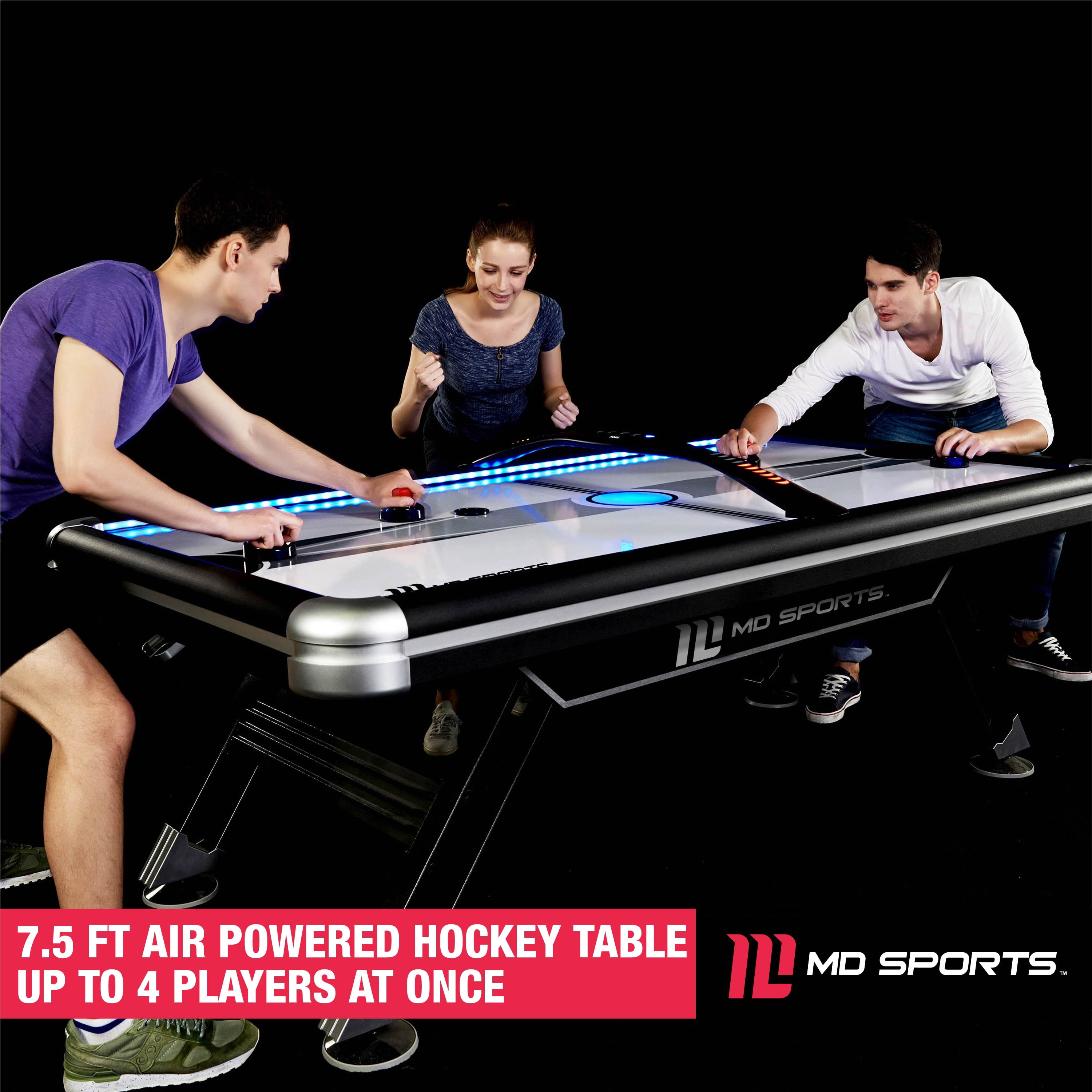 MD Sports Titan 7.5' Air Powered Hockey Table, Overhead Scorer, Black/Silver