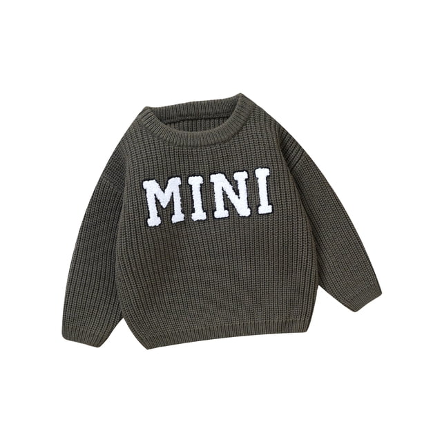 Nituyy Baby Knit Sweaters Long Sleeve Round Neck Letter Embroidery Pullover Infant Fall Tops
