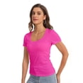 thumbnail image 3 of Women Casual Long Sleeve Slim Scoop Neck Fit T Shirts Basic Tee Tops Crew, 3 of 5