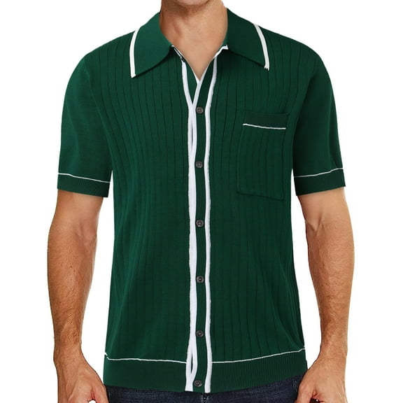 Sngxgn Men's Print Short Sleeve Cotton Polo T-Shirt(Green,M)