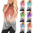 thumbnail image 3 of yoeyez Summer Tops for Women 2024 Casual Short Sleeve Shirts For Women Fashion 2024 Summer Tops Loose Fit Graphic Tees Tie Dye Hem Twist Knot Blouses, 3 of 4