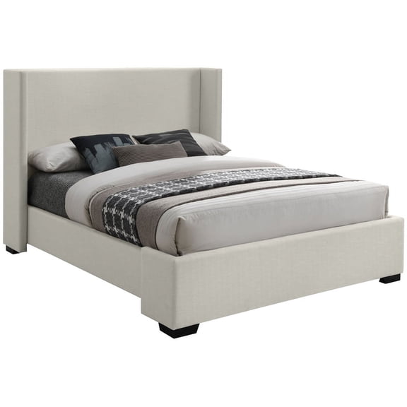 Meridian Furniture Oxford Beige Linen Textured Fabric Full Bed