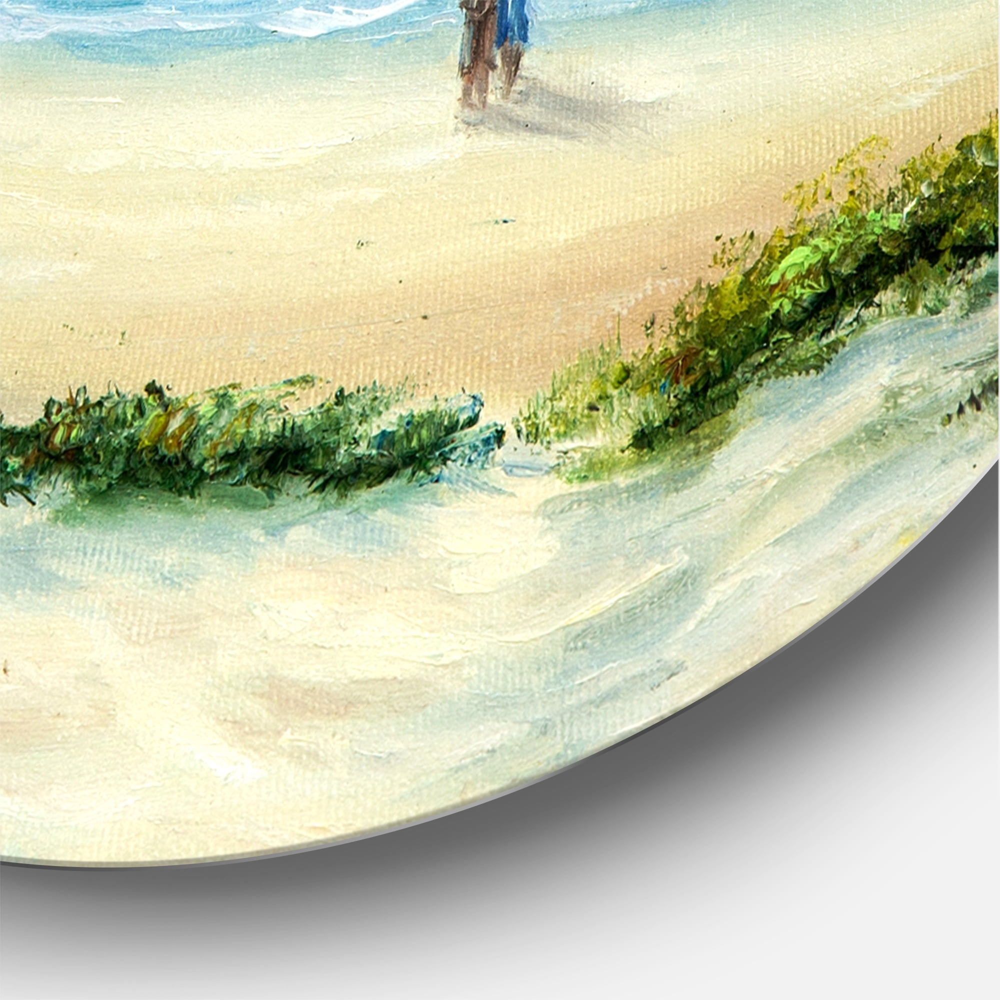 Designart 'Couple At The Beach In Sunlight' Nautical & Coastal Circle Metal Wall Art 36x36 - Disc of 36