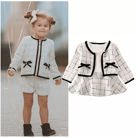 

Puloru Girls Autumn Clothes Set Long Sleeve Patchwork A-Line Dress+Plaid Coat