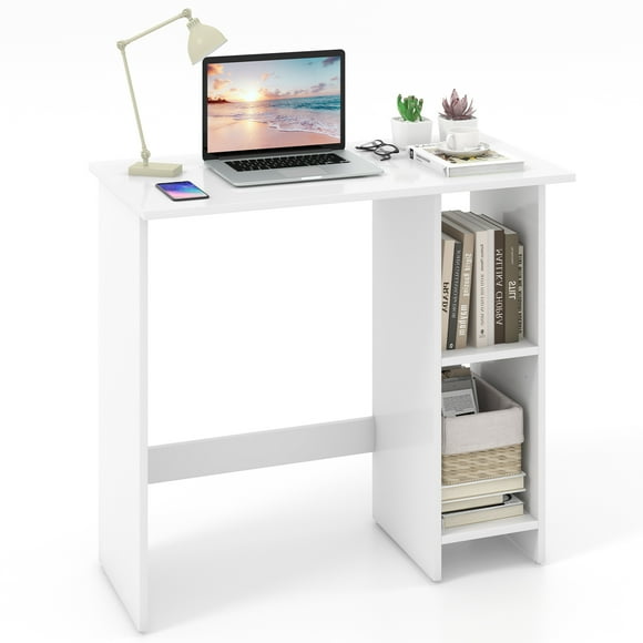 Patiojoy Small Computer Desk Home Laptop Table w/ Modern Writing Desk w/ 3-position Adjustable Shelf Compact Writing Desk w/ Anti-Toppling Kit White
