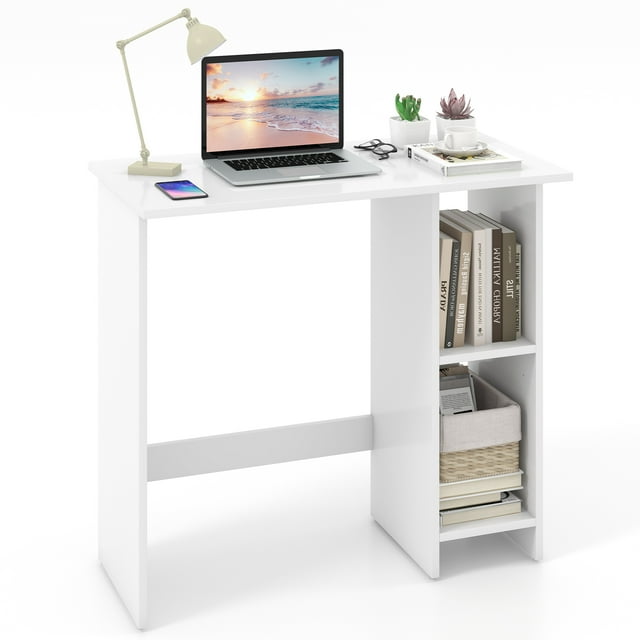 Patiojoy Small Computer Desk Home Laptop Table w/ Modern Writing Desk w/ 3-position Adjustable Shelf Compact Writing Desk w/ Anti-Toppling Kit White
