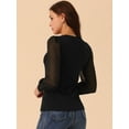thumbnail image 4 of DARING DIVA Women's Long Sleeve V Neck Swiss Dot Mesh Sleeve Blouses M Black, 4 of 5