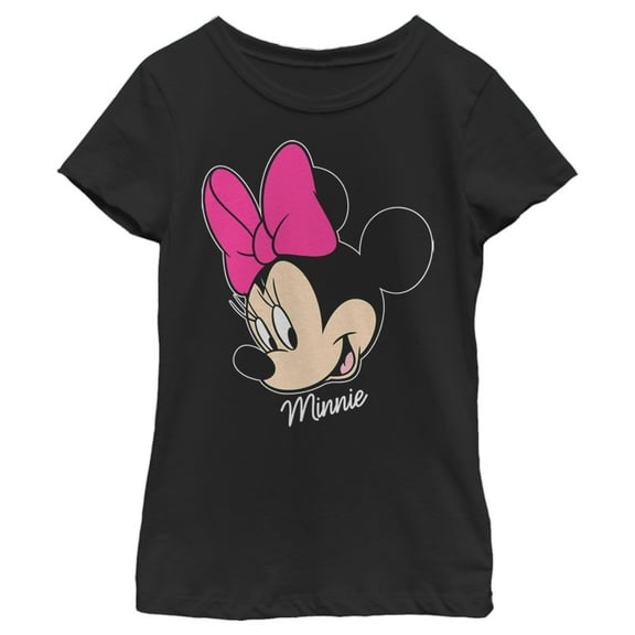 Girl's Mickey & Friends Minnie Mouse Portrait  Graphic Tee Black Small