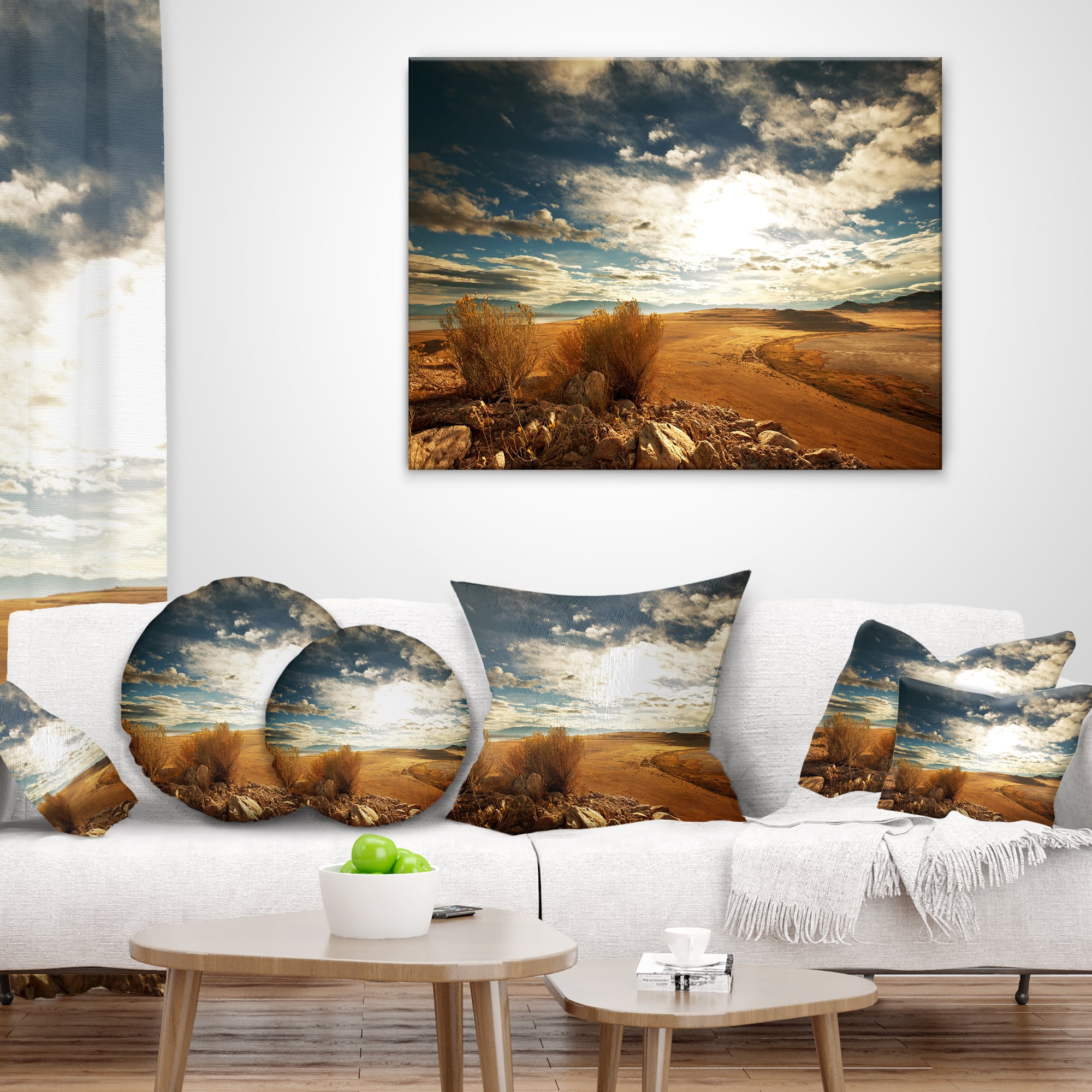 Designart Prairie under Heavy Clouds - Landscape Printed Throw Pillow - 18x18