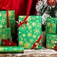 thumbnail image 2 of Flyhill Kraft Christmas Green Wrapping Paper,Gold Luxury Snowflake Metallic Gold Embossed Foil Gift Wrap Roll Design for Holiday, Party,Celebration, New Year (17 Inch X 32.8 Feet), 2 of 13
