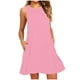 thumbnail image 1 of Vestido de Verano de Manga Corta para las Mujeres Mini Cuello Redondo Sólido, Moda Casual Poliéster de Fiesta, 1 of 4