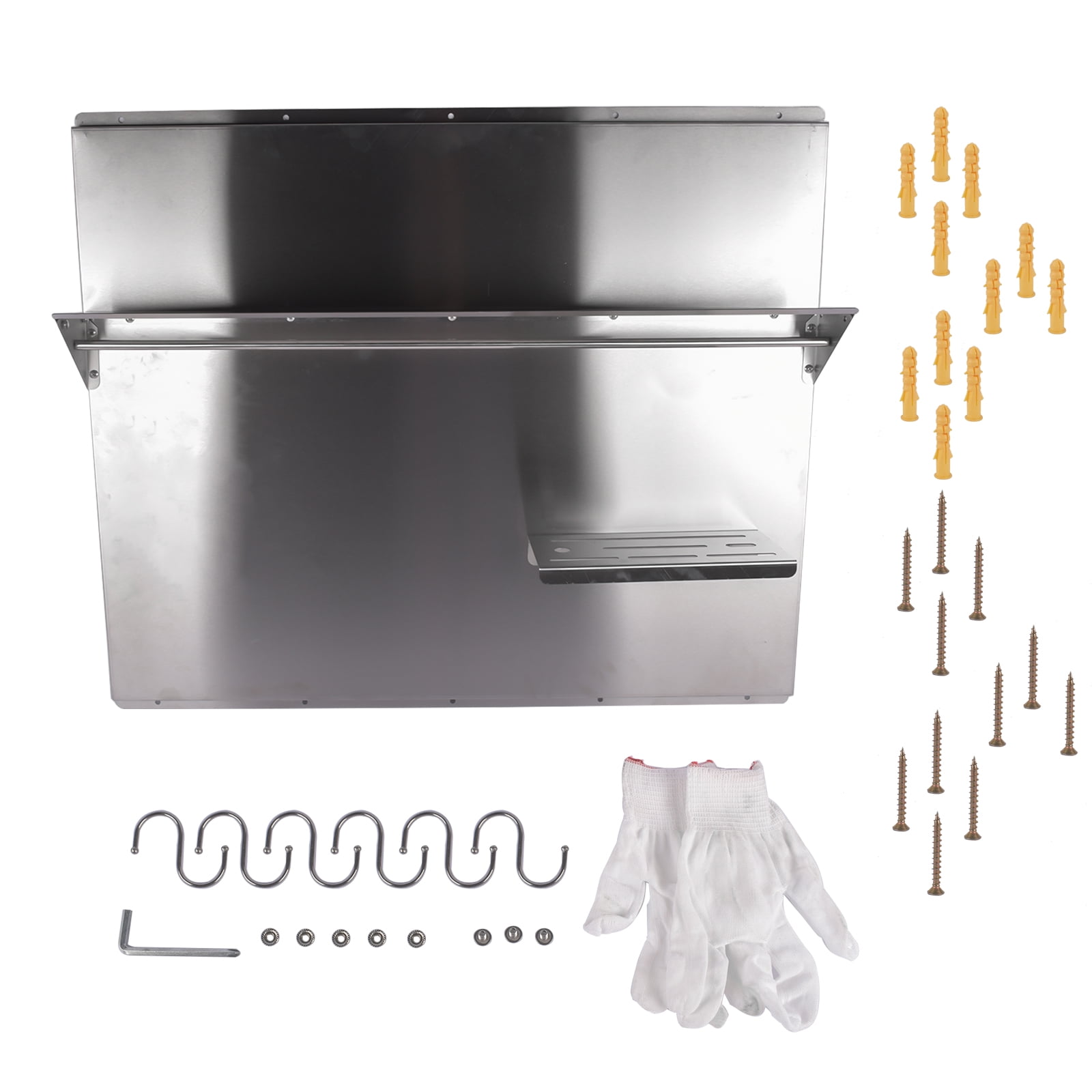 GELUOXI Range Backsplash with Shelf 36 x30.7 Inch Range Hood Wall Shield, Stainless Steel Backsplash Silver Splash Plate for Range Hood Stainless Backsplash with Storage Shelf and Hanging Rack
