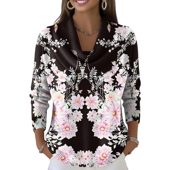 Kixjoy Cowl Neck Sweater for Women Casual Long Sleeve Knit Sweater Trendy Petite Lightweight Pullover Holiday Cozy Winter Womens Clothes, Black S