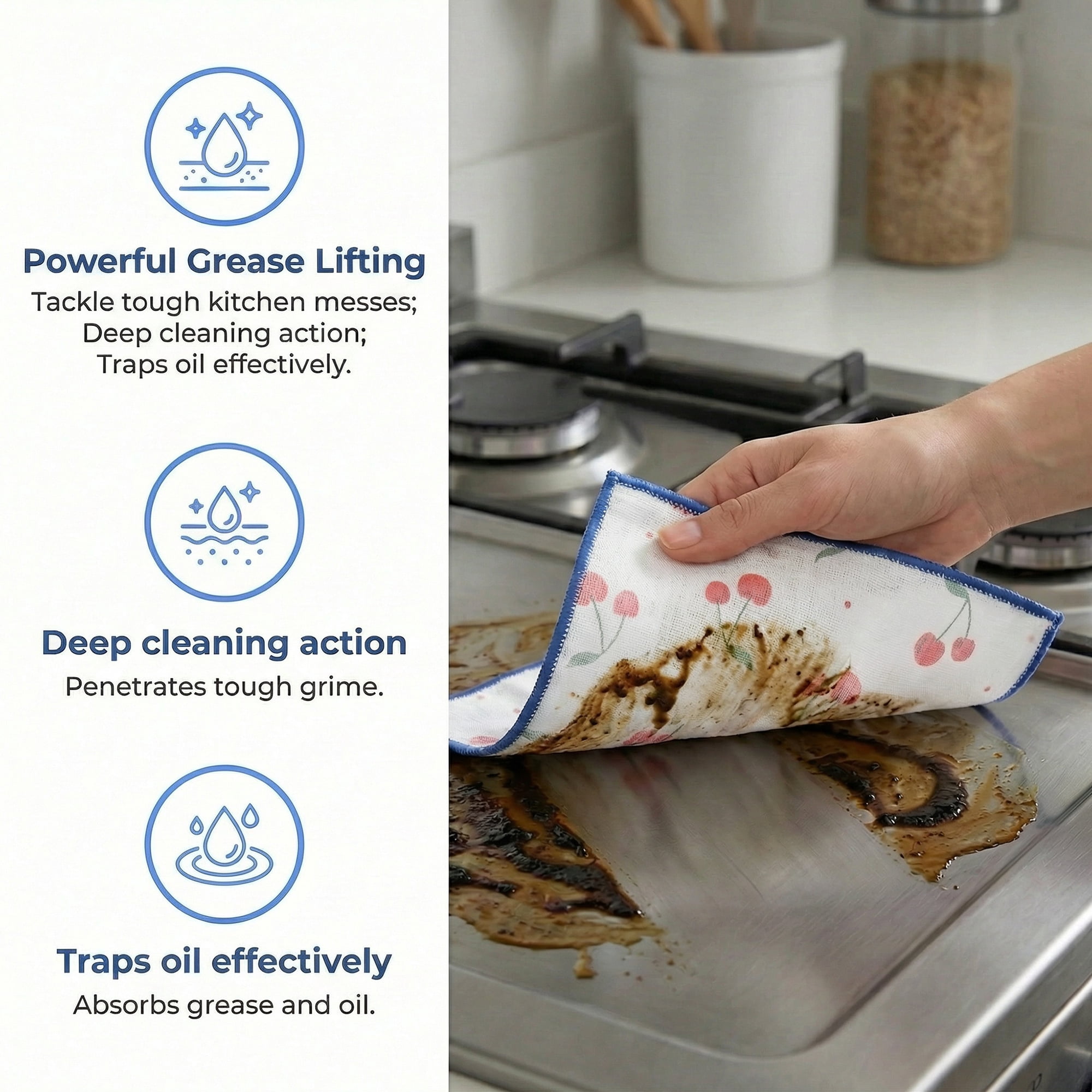 Unique Bargains 6 Pack Reusable Cute Pattern Quick Dry Dish Cloths Blue 12" x 12"