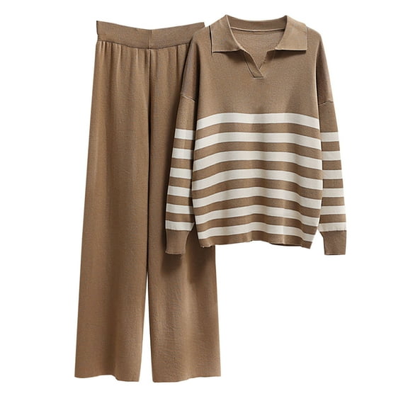 yievot Sweater Sets Women 2 Piece Lounge Sets Long Sleeve Knit Pullover Tops Wide Leg Pants Pajamas Loungewear