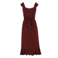 thumbnail image 3 of Women's Elegant Midi Dress Sleeveless Ruffle Scoop High Waist A Line Flowy Wedding Cocktail Party Dresses with Belt, 3 of 7