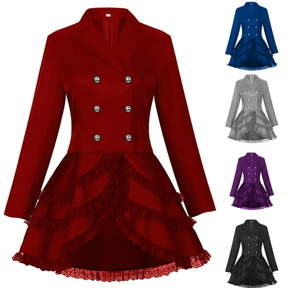 Jacenvly New Cocktail Dresses for Women Ladies Gothic Plus Lace Lace Solid Color Stage Wear Women Formal Dresses Blue S