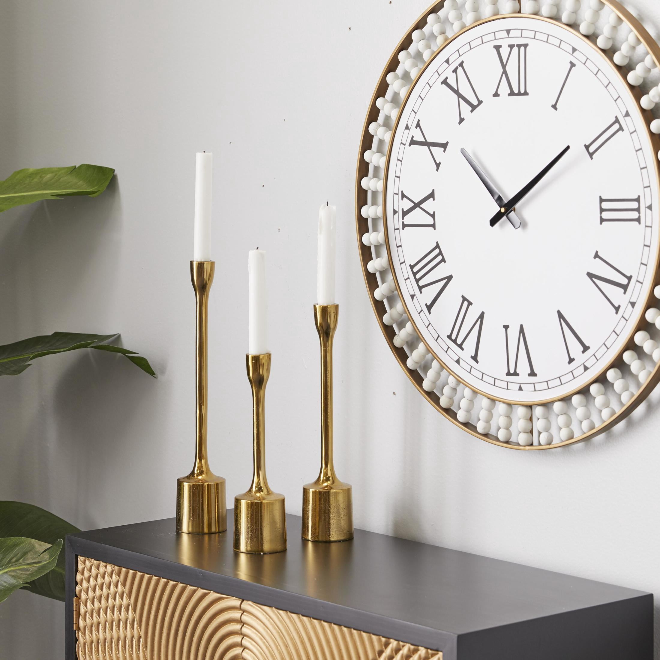 CosmoLiving by Cosmopolitan 3 Candle Gold Aluminum Metal Slim Candle Holder with Block Bases, Set of 3