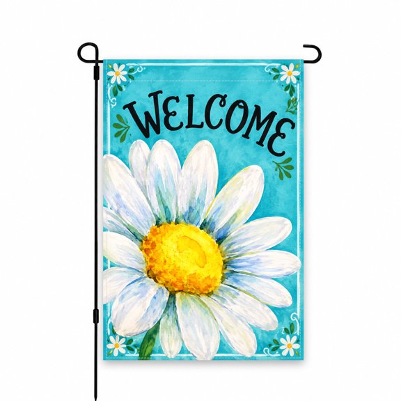 Welcome Daisy Garden Flag 12x18 Inch - Bright Floral Yard Decoration for Outdoor Spring or Summer Display on Lawn, Patio, Porch, or Garden Decor