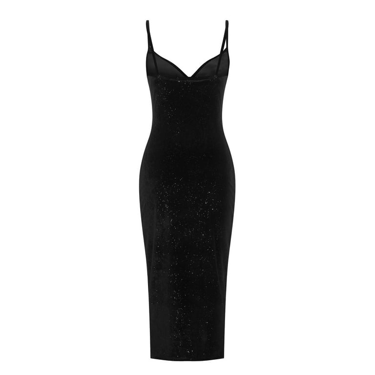 Black glitter strappy midi dress top