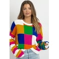 thumbnail image 6 of Women's Orange Checkered Color Block Round Neck Loose Sweater | [ZhiHiMeRi] | (US 12-14)L, 6 of 9