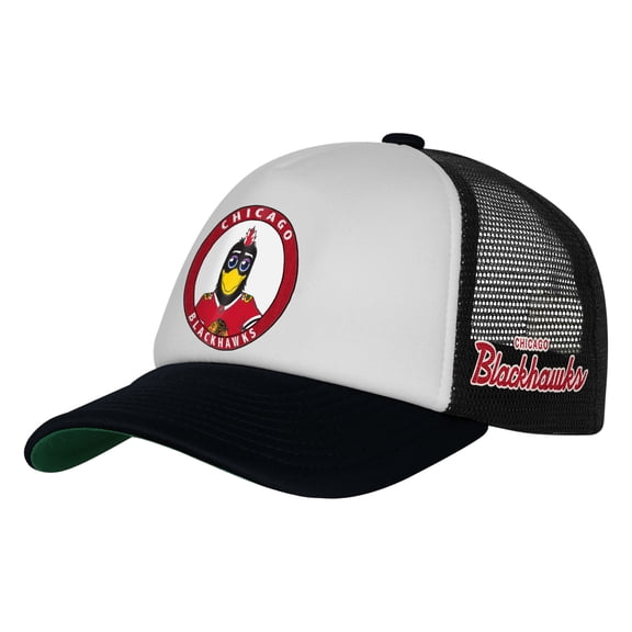 Youth Mitchell & Ness  White Chicago Blackhawks Mascot Adjustable Trucker Hat