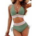 thumbnail image 3 of Top-kevin Summer Women High Waisted Bikini Sets Tummy Control Swimsuits Color Block Two Piece Drawstring Bathing Suit, 3 of 5