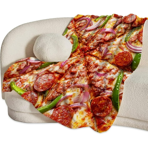 Pizza Blanket Realistic Food Blankets for Women men Funny Onion Sausage Pepper Cheese Fleece Throws Cozy Flannel Warm Plush Stuff for Bed Decor Gifts for Pizza Lovers Users Men Women 50"x40"