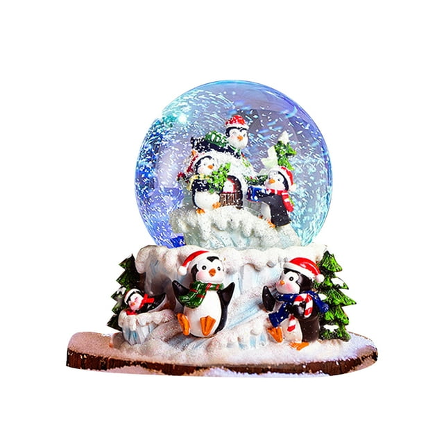 Amdohai Christmas Gift Penguin Crystal Ball Music Box with Colorful Lighting Decoration Ornament Resin
